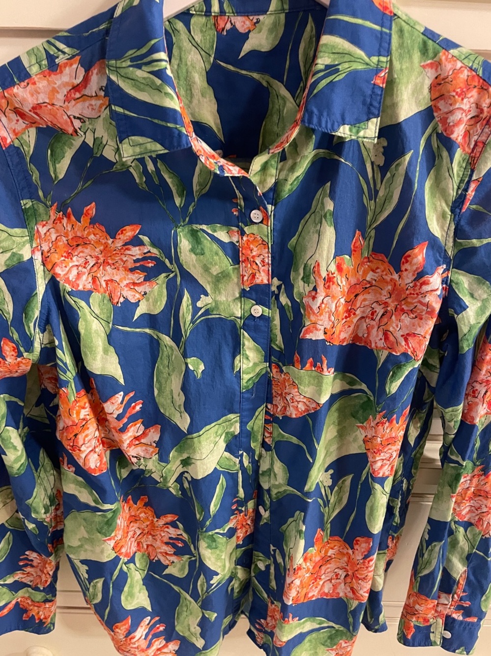 J. McLaughlin Navy Shirt with Orange Floral Print